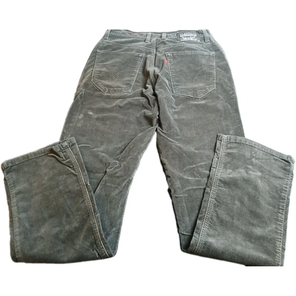 LeVi's Jeans‎ 29x33 Black Label Silver Tag Army Green Corduroy Distressed #437C